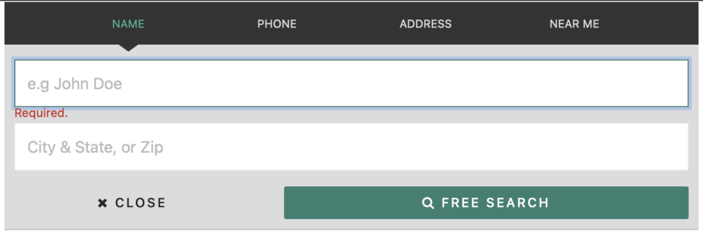 Fast People Search's Search for your listing form.