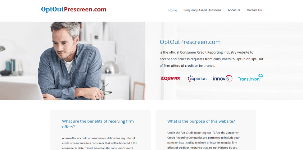 An image of OptOutPrescreen.com's homepage.