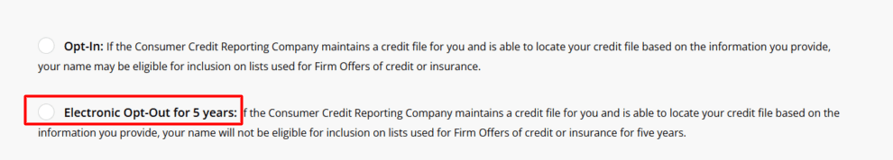 An image that shows someone choosing the electronic opt-out for 5 years options.