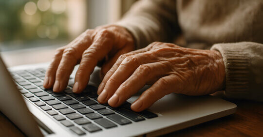 An older person using a laptop to complete the TransUnion opt out process.