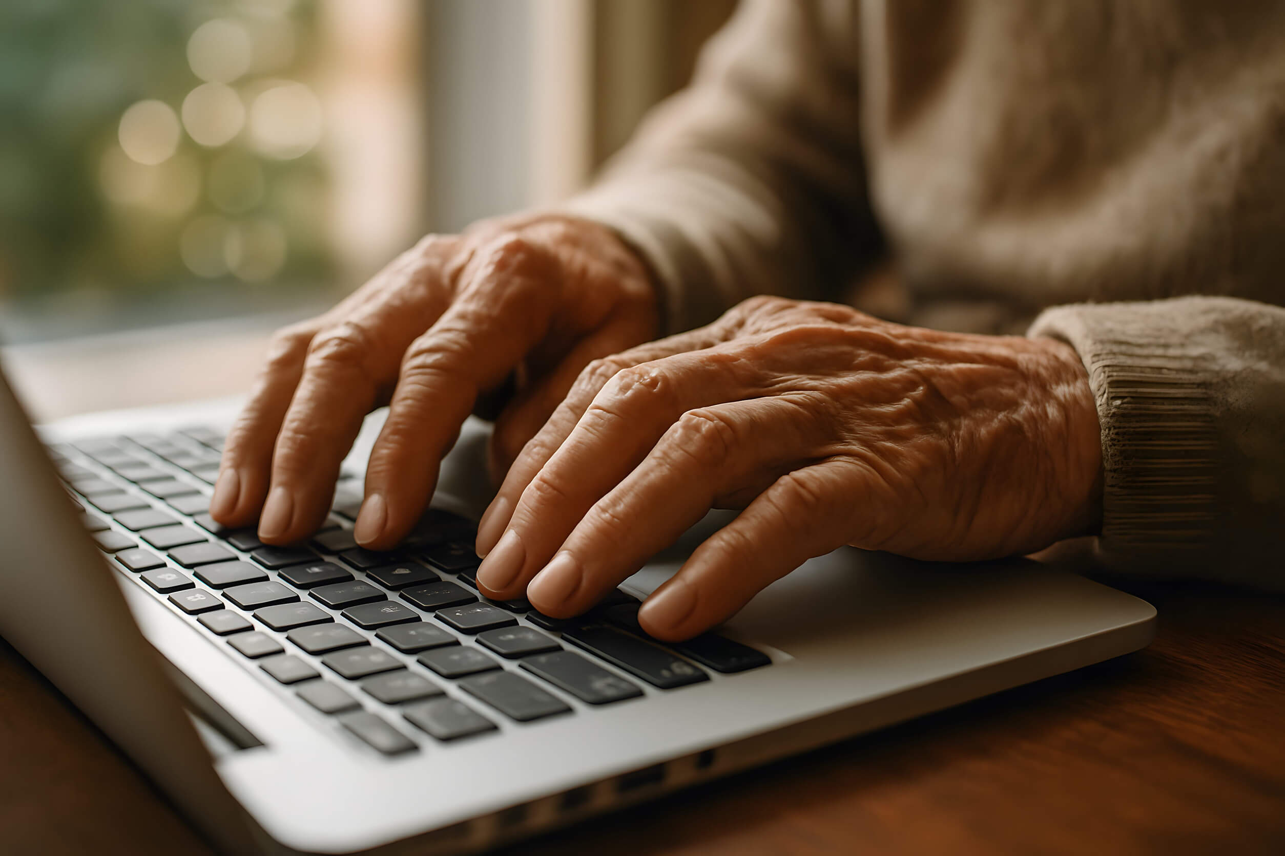 An older person using a laptop to complete the TransUnion opt out process.